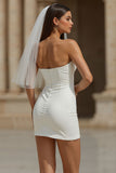 White Bodycon Ruched Sweetheart Short Wedding Dress