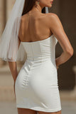 White Bodycon Ruched Sweetheart Short Wedding Dress