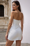 White Sweetheart Bodycon Ruched Short Wedding Dress