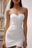 White Sweetheart Bodycon Ruched Short Wedding Dress