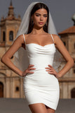 White Spaghetti Straps Bodycon Short Wedding Dress