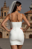 White Spaghetti Straps Bodycon Short Wedding Dress