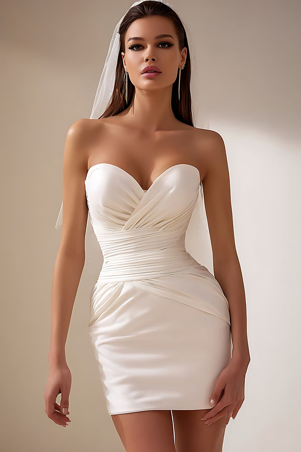 White Ruched Sweetheart Bodycon Short Wedding Dress