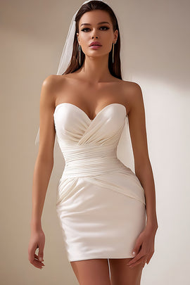 White Ruched Sweetheart Bodycon Short Wedding Dress