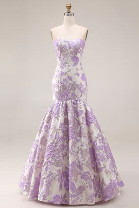 Lilac Off the Shoulder Mermaid Long Corset Prom Dress with Ruffles