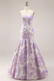 Lilac Off the Shoulder Mermaid Long Corset Prom Dress with Ruffles
