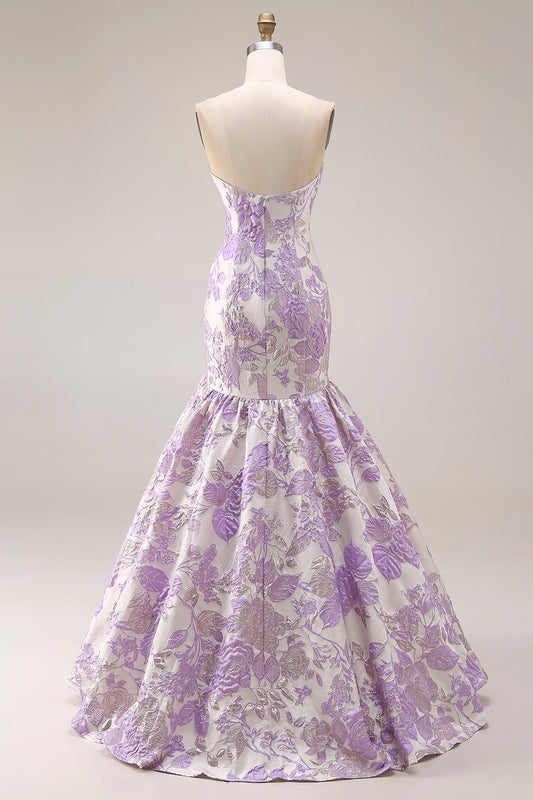 Lilac Off the Shoulder Mermaid Long Corset Prom Dress with Ruffles