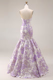 Lilac Off the Shoulder Mermaid Long Corset Prom Dress with Ruffles