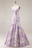 Lilac Off the Shoulder Mermaid Long Corset Prom Dress with Ruffles