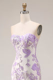 Lilac Off the Shoulder Mermaid Long Corset Prom Dress with Ruffles