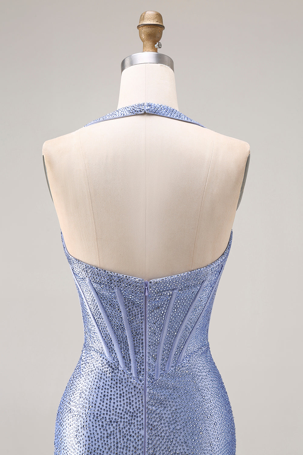 Sparkly Light Blue Beaded Mermaid Long Corset Prom Dress with Slit