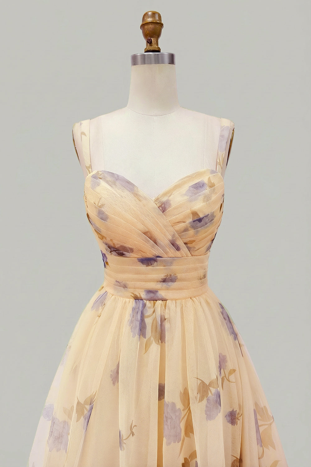 Floral Yellow A-Line Long Prom Dress with Ruffles
