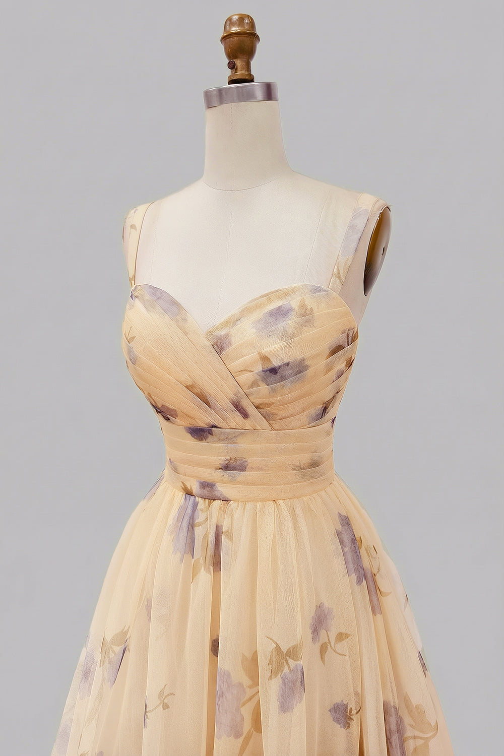 Floral Yellow A-Line Long Prom Dress with Ruffles