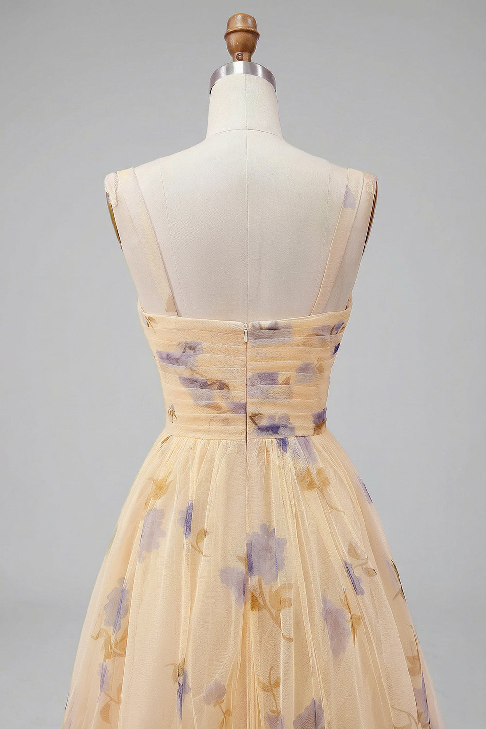 Floral Yellow A-Line Long Prom Dress with Ruffles