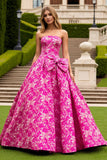 Fuchsia Flower Princess Long Prom Dress with Bow