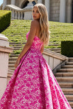 Fuchsia Flower Princess Long Prom Dress with Bow