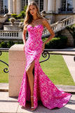 Fuchsia Flower Mermaid Long Prom Dress with Slit