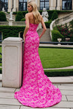 Fuchsia Flower Mermaid Long Prom Dress with Slit