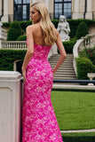 Fuchsia Flower Mermaid Long Prom Dress with Slit
