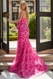Fuchsia Flower Long Mermaid Prom Dress with Bow