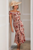 Dusty Rose Floral Off the Shoulder Midi Mermaid Mother of the Bride Dress