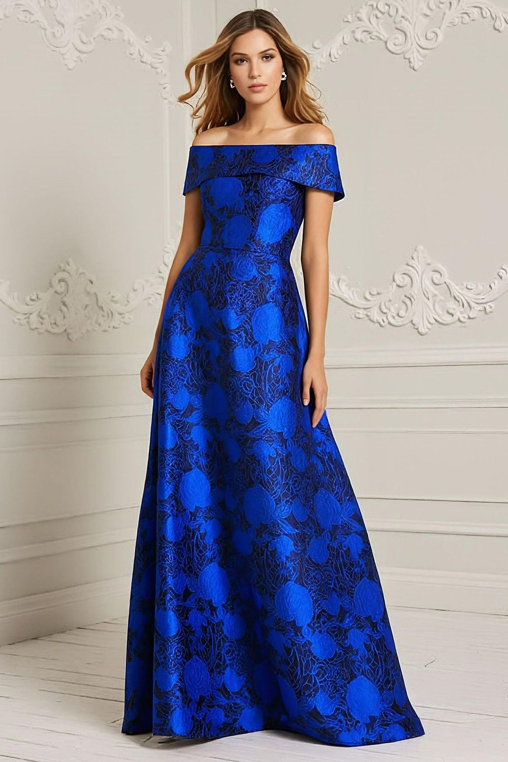 Zapakasa Women Royal Blue Floral Long Mother of the Bride Dress Off the