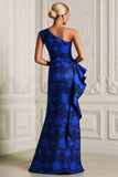 Royal Blue Floral Ruffled Mermaid Long Mother of the Bride Dress with Slit