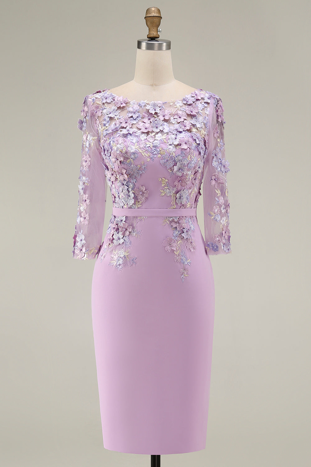 Dusty Rose Bodycon Floral Midi Mother of the Bride Dress with Sleeves