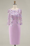 Dusty Rose Bodycon Floral Midi Mother of the Bride Dress with Sleeves