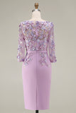 Dusty Rose Bodycon Floral Midi Mother of the Bride Dress with Sleeves