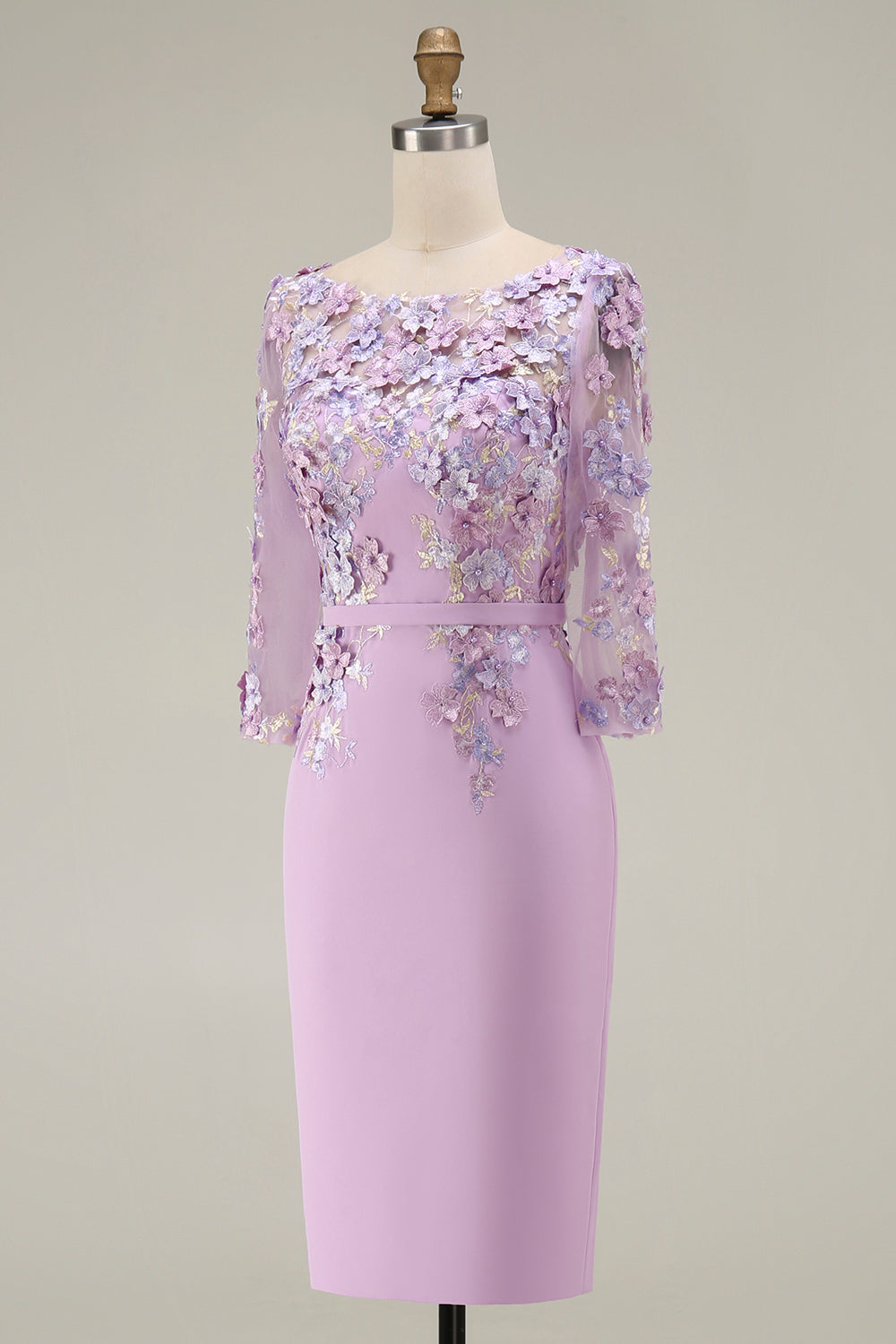 Dusty Rose Bodycon Floral Midi Mother of the Bride Dress with Sleeves