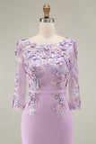 Dusty Rose Bodycon Floral Midi Mother of the Bride Dress with Sleeves