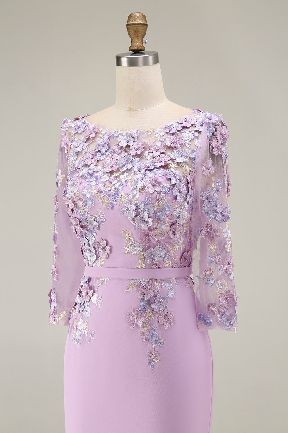 Dusty Rose Bodycon Floral Midi Mother of the Bride Dress with Sleeves
