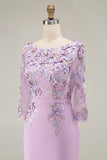 Dusty Rose Bodycon Floral Midi Mother of the Bride Dress with Sleeves