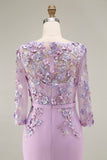 Dusty Rose Bodycon Floral Midi Mother of the Bride Dress with Sleeves