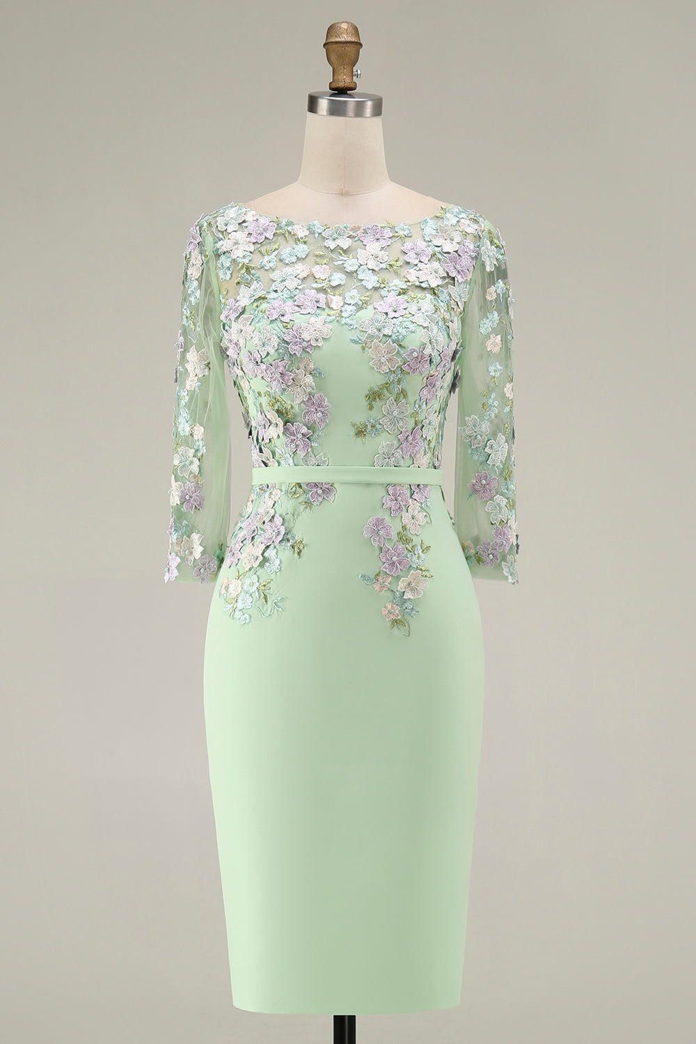 Dusty Rose Bodycon Floral Midi Mother of the Bride Dress with Sleeves