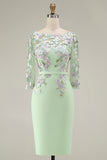 Dusty Rose Bodycon Floral Midi Mother of the Bride Dress with Sleeves