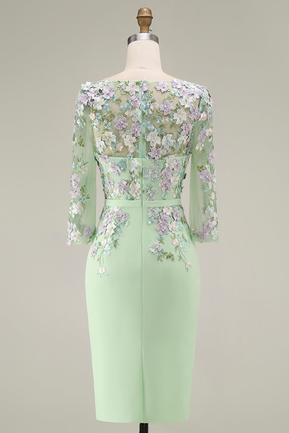 Dusty Rose Bodycon Floral Midi Mother of the Bride Dress with Sleeves