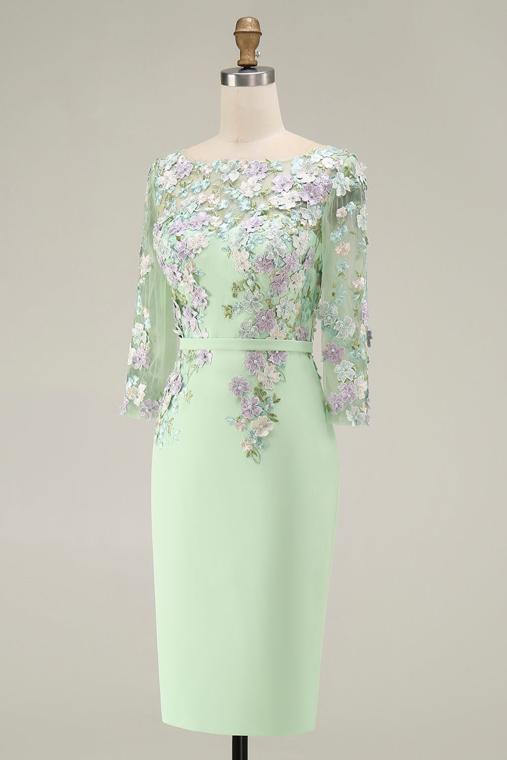 Dusty Rose Bodycon Floral Midi Mother of the Bride Dress with Sleeves