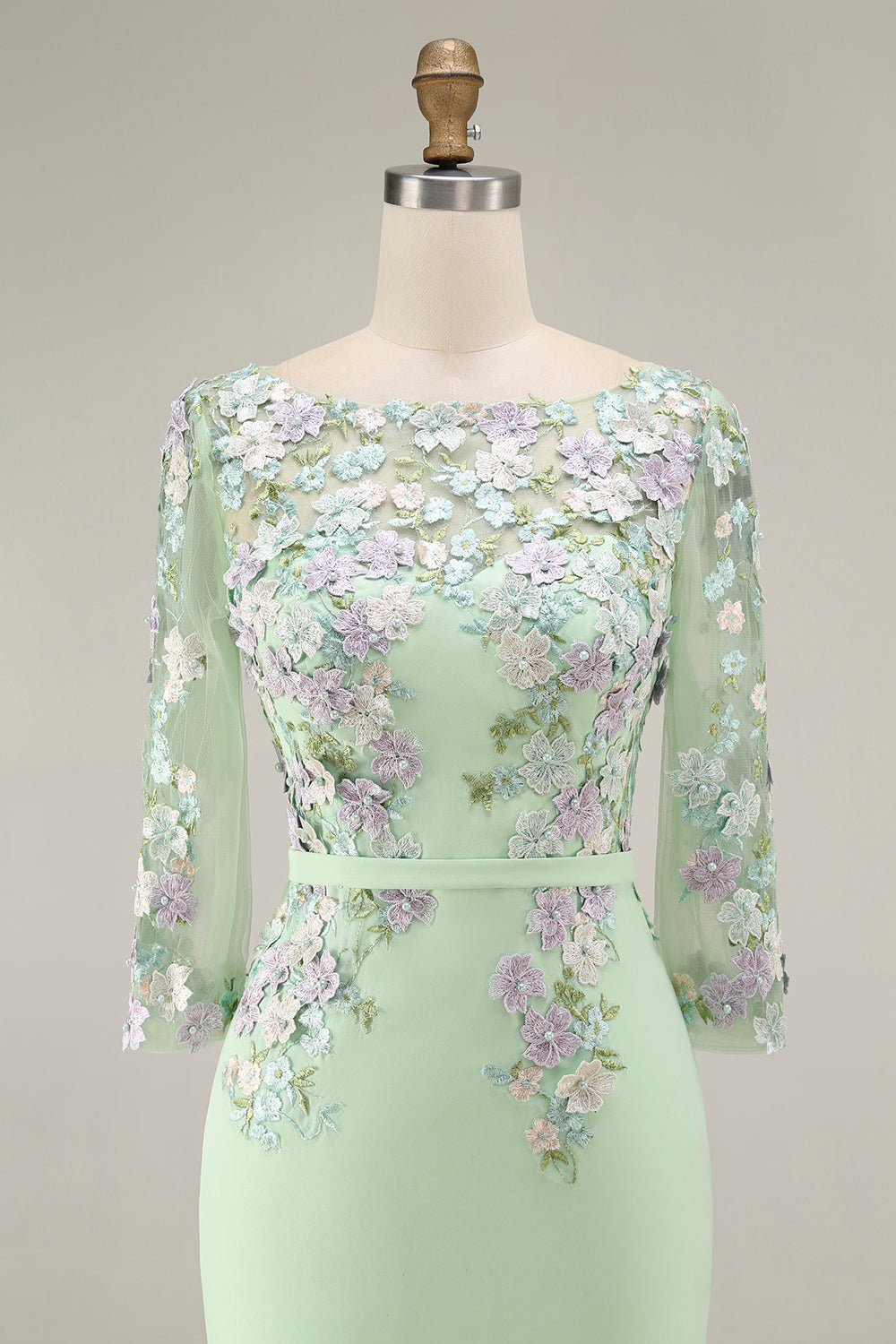 Dusty Rose Bodycon Floral Midi Mother of the Bride Dress with Sleeves