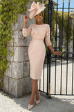 Floral Dusty Rose Bodycon Midi Mother of the Bride Dress with Sleeves