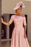 Floral Dusty Rose One Shoulder Midi Mother of the Bride Dress with Appliques