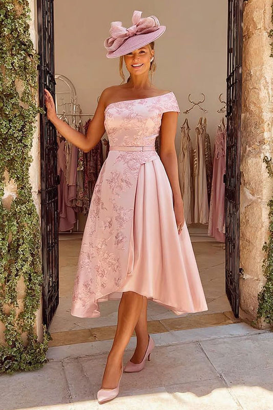 Dusty Rose A-Line Jacquard Midi Mother of the Bride Dress