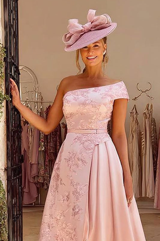 Dusty Rose A-Line Jacquard Midi Mother of the Bride Dress