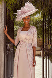 Floral Dusty Rose Midi Mother of the Bride Dress with Sleeves