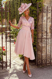 Floral Dusty Rose A Line Midi Mother of the Bride Dress with Sleeves