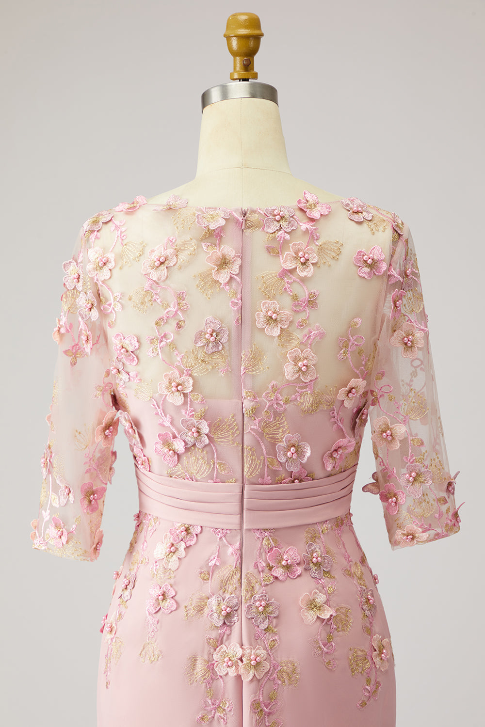 Floral Dusty Rose Boat Neck Midi Mother of the Bride Dress with Sleeves