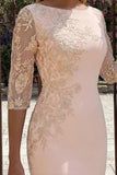 Candy Pink Bateau Neck Bodycon Midi Mother of the Bride Dress with Embroidery
