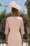 Candy Pink Bateau Neck Bodycon Midi Mother of the Bride Dress with Embroidery
