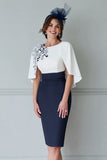 Floral White and Navy Bodycon Midi Mother of the Bride Dress